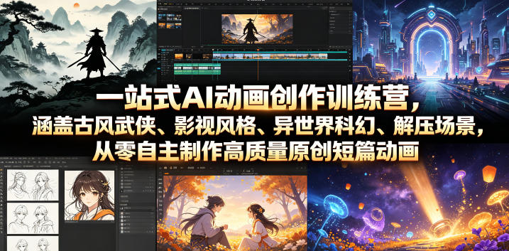 一站式AI动画创作训练营，涵盖古风武侠、影视风格、异世界科幻、解压场景，从零自主制作高质量原创短篇动画(更新)-云科数创