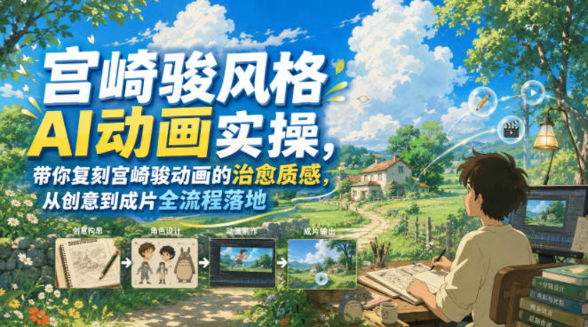 宫崎骏风格AI动画实操，带你复刻宫崎骏动画的治愈质感，从创意到成片全流程落地-云科数创