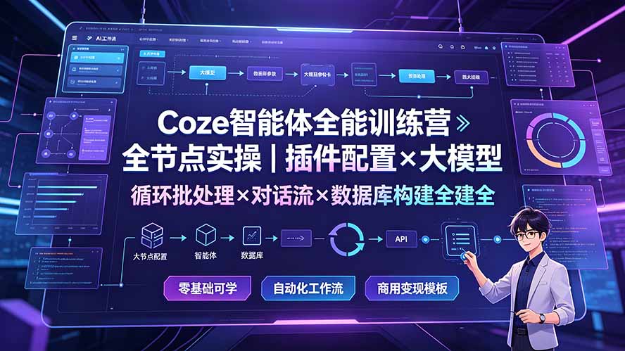 Coze智能体全能训练营：全节点实操｜插件配置×大模型×循环批处理×对话流×数据库构建全教学-云科数创