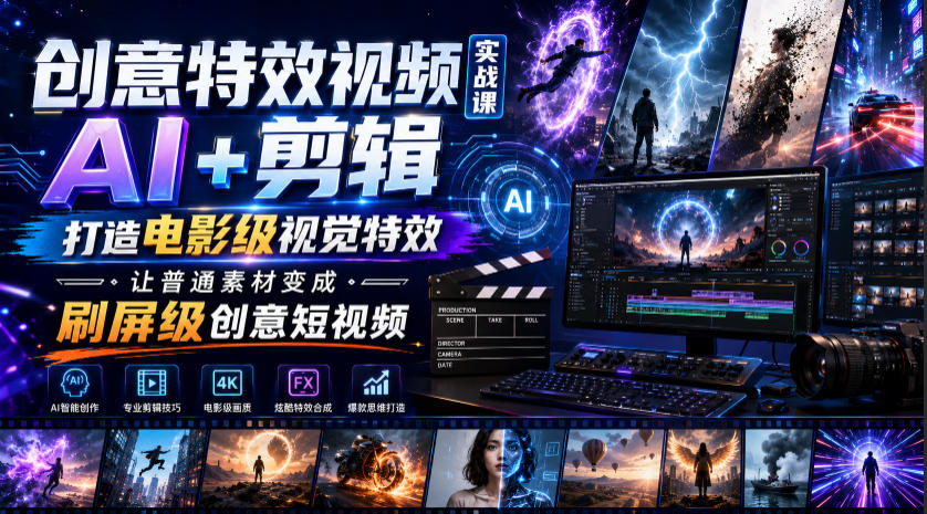 创意特效视频实战课，AI+剪辑打造电影级视觉特效，让普通素材变成刷屏级创意短视频-云科数创