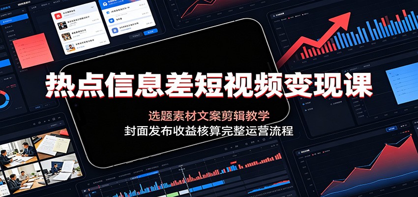 热点信息差短视频变现课：选题素材文案剪辑教学，封面发布收益核算完整运营流程-云科数创