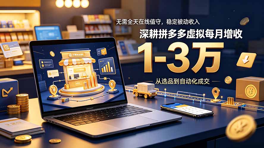 无需全天在线值守，稳定被动收入，深耕拼多多虚拟每月增收 1-3 万-云科数创