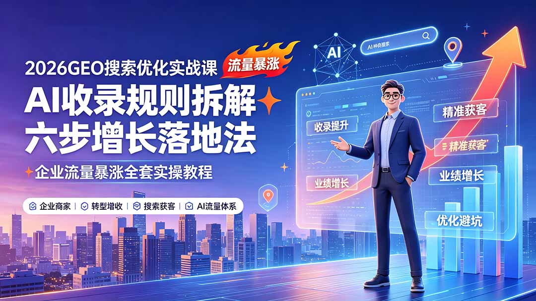 2026GEO搜索优化实战课:AI收录规则拆解|六步增长落地法|企业流量暴涨全套实操教程-云科数创
