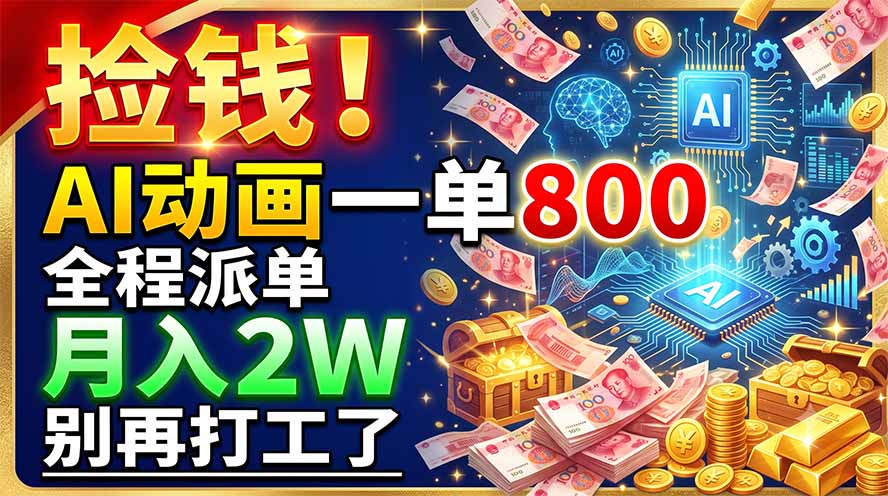 捡钱！AI动画一单800，全程派单，月入2W，别再打工了-云科数创