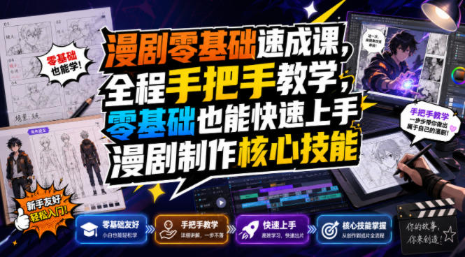 漫剧零基础速成课,全程手把手教学,零基础也能快速上手漫剧制作核心技能-云科数创