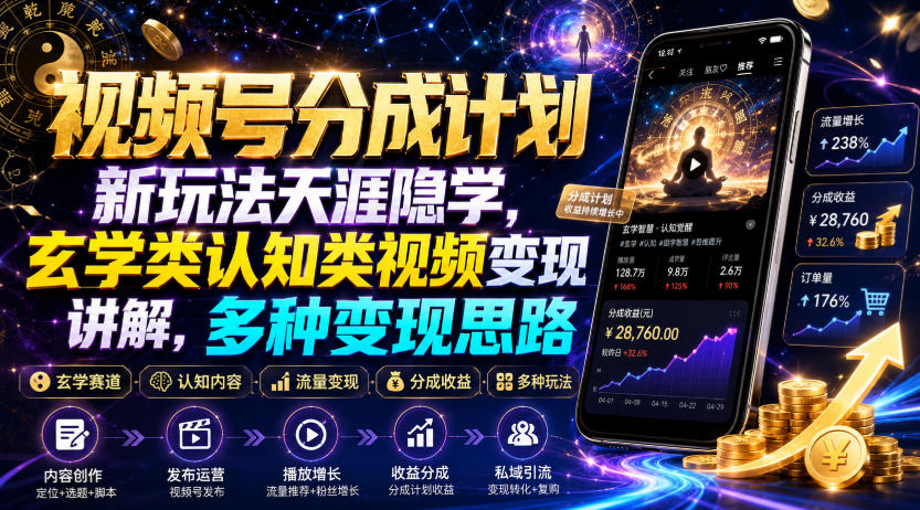视频号分成计划新玩法天涯隐学,玄学类认知类视频变现讲解,多种变现思路-云科数创