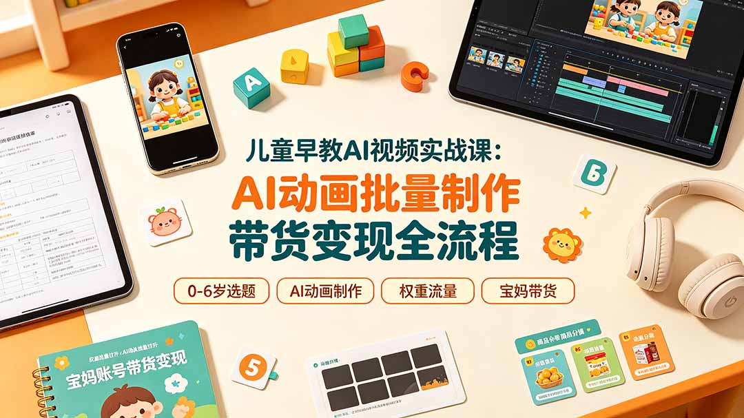 儿童早教AI视频实战课:0-6岁认知选题|AI动画批量制作|权重流量拉升|宝妈账号带货变现全流程-云科数创