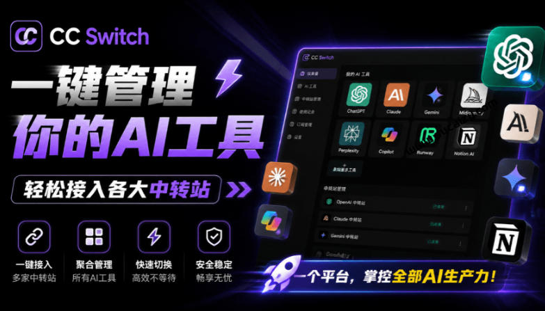 一键给Chatgpt、Codex、Claude接入地第三方中转站,CC Switch统一管理你的AI编程工具工作流-云科数创