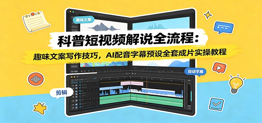科普短视频解说全流程：趣味文案写作技巧，AI配音字幕预设全套成片实操教程-云科数创