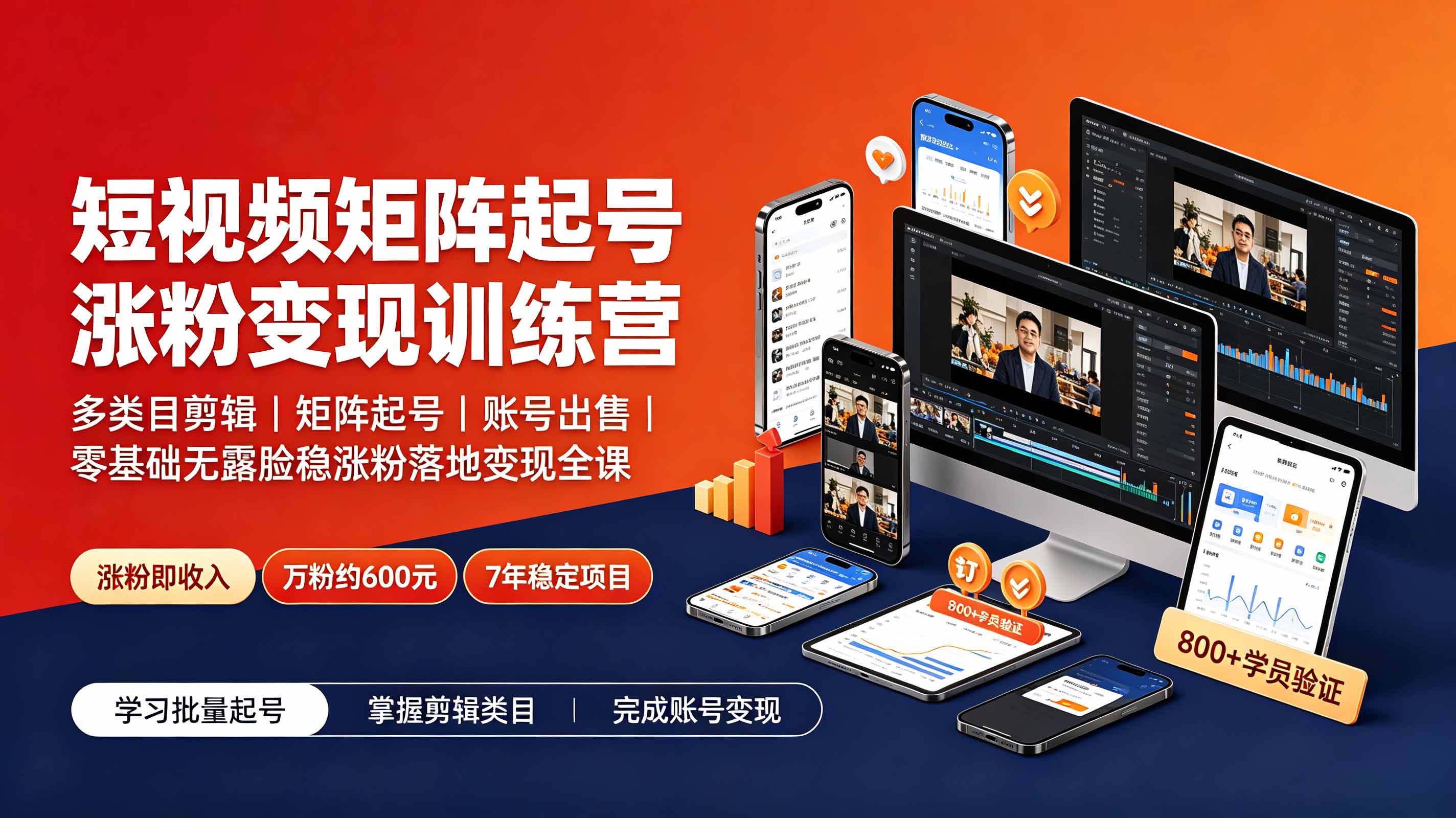 短视频矩阵起号涨粉变现训练营｜多类目剪辑·矩阵起号·账号出售，0基础无露脸稳涨粉落地变现全课-更新-云科数创