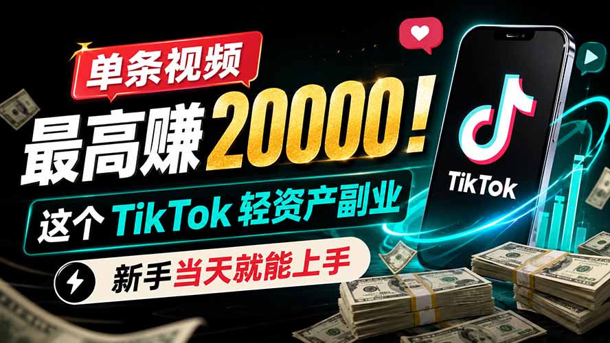 单条视频最高赚 20000！这个 TikTok 轻资产副业，新手当天就能上手-云科数创