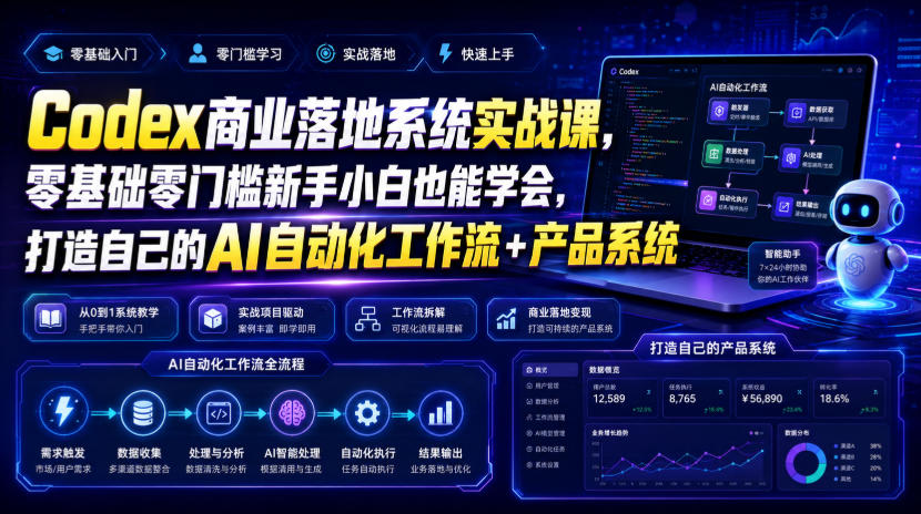 Codex商业落地系统实战课，零基础零门槛新手小白也能学会，打造自己的AI自动化工作流+产品系统-云科数创