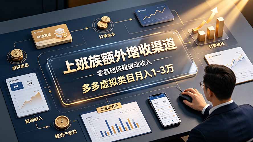 上班族额外增收渠道，零基础搭建被动收入，多多虚拟类目月入 1-3 万-云科数创