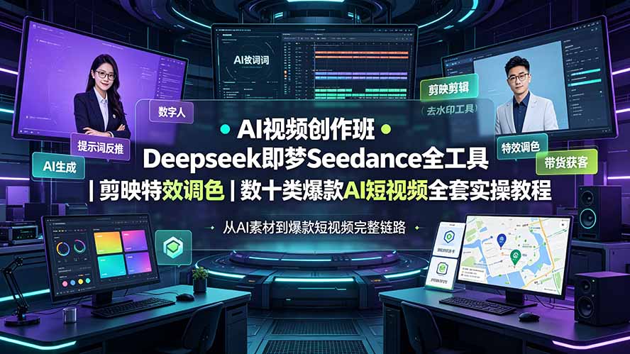 AI视频创作班◆Deepseek即梦Seedance全工具｜剪映特效调色｜数十类爆款AI短视频全套实操教程-云科数创