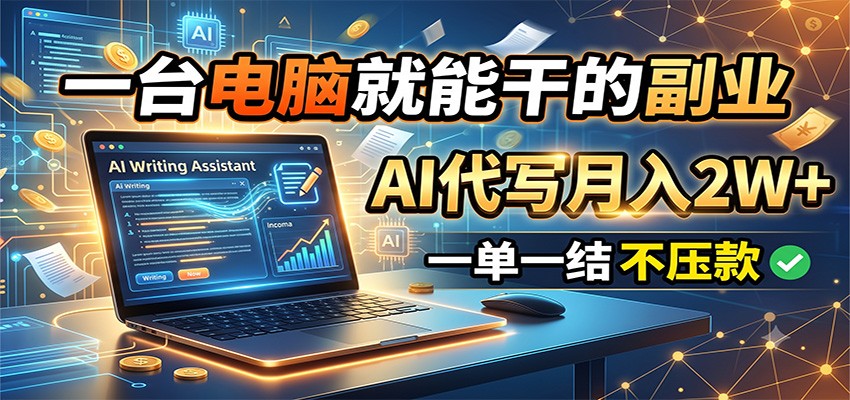 一台电脑就能干的副业，AI代写月入2W+，一单一结不压款-云科数创