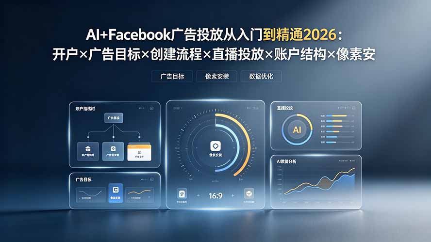 AI+Facebook广告投放从入门到精通2026：开户×广告目标×创建流程×直播投放×账户结构×像素安装×AI赋能-云科数创