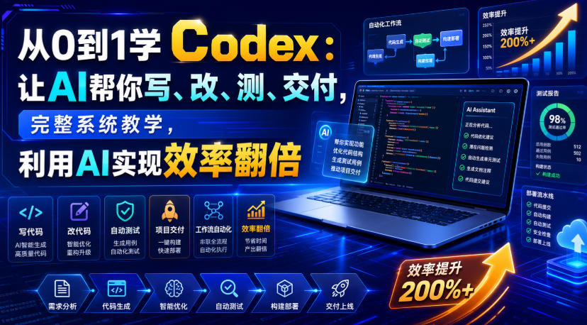 从0到1学Codex：让AI帮你写、改、测、交付，完整系统教学，利用AI实现效率翻倍-云科数创