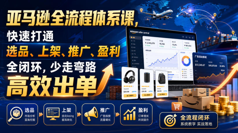 亚马逊全流程体系课,快速打通选品、上架、推广、盈利全闭环,少走弯路高效出单-云科数创