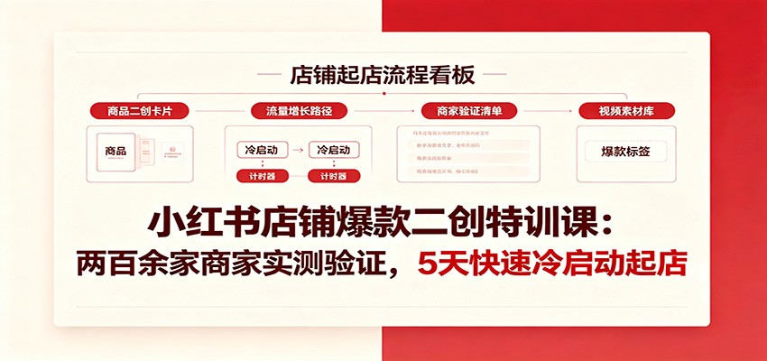 小红书店铺爆款二创特训课：两百余家商家实测验证，5天快速冷启动起店-云科数创