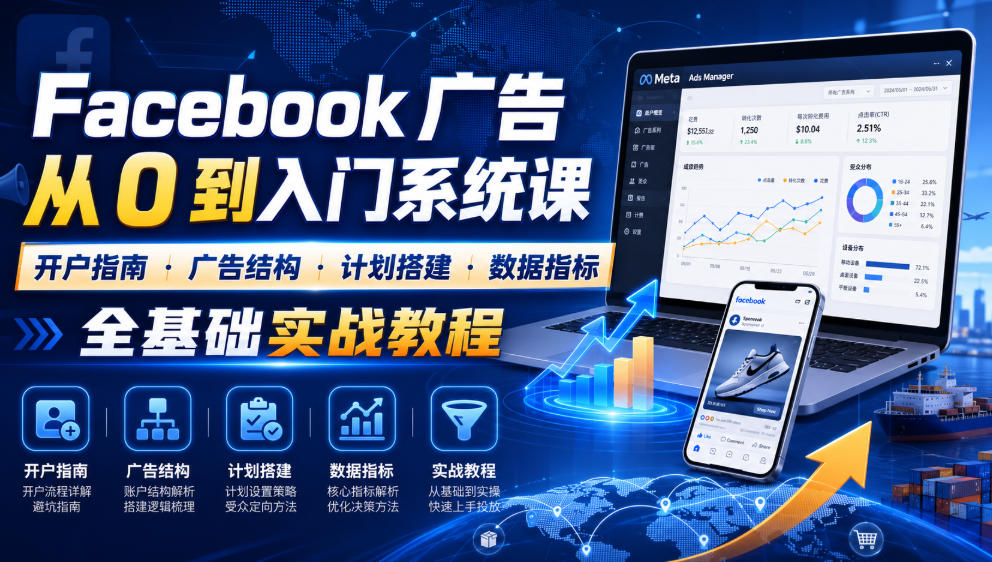 Facebook广告新手从0到入门系统课｜开户指南・广告结构・计划搭建・数据指标全基础实战教程-云科数创
