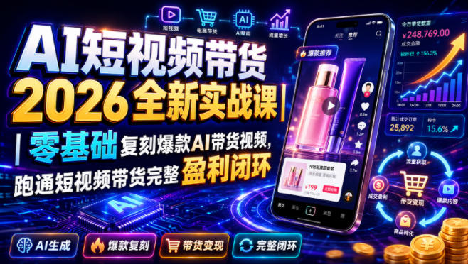AI短视频带货2026全新实战课|零基础复刻爆款AI带货视频,跑通短视频带货完整盈利闭环-云科数创