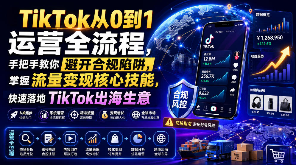 TikTok从0到1运营全流程，手把手教你避开合规陷阱，掌握流量变现核心技能，快速落地TikTok出海生意(更新7月)-云科数创