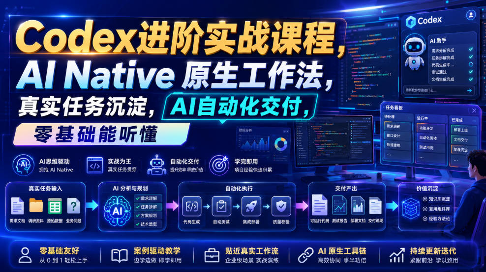 Codex进阶实战课｜AI Native原生工作法，22节真实任务落地，从配置到AI自动化交付全链路教程-云科数创