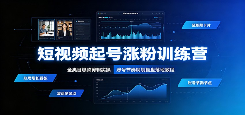 短视频起号涨粉训练营：全类目爆款剪辑实操，账号节奏规划复盘落地教程-云科数创