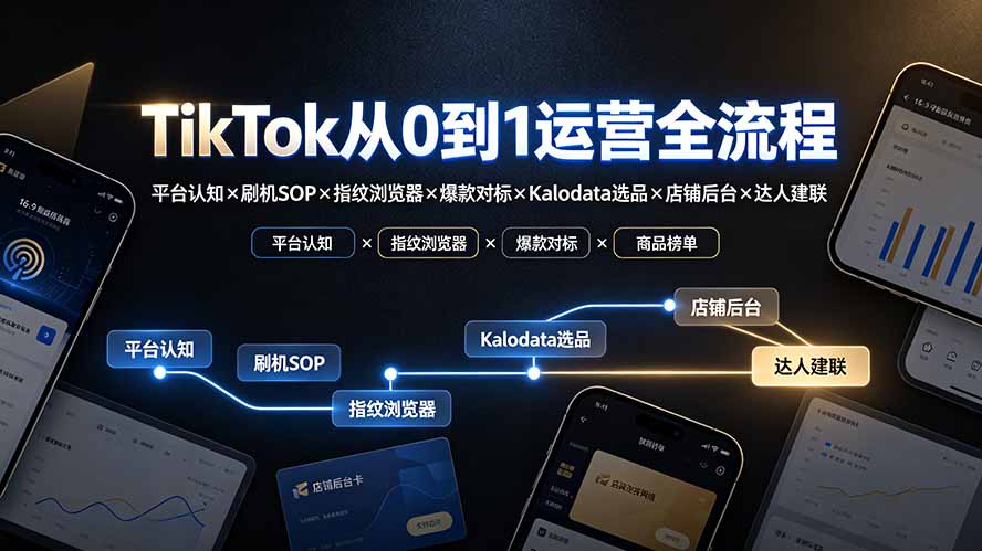 TikTok从0到1运营全流程：平台认知×刷机SOP×指纹浏览器×爆款对标×Kalodata选品×店铺后台×达人建联-云科数创