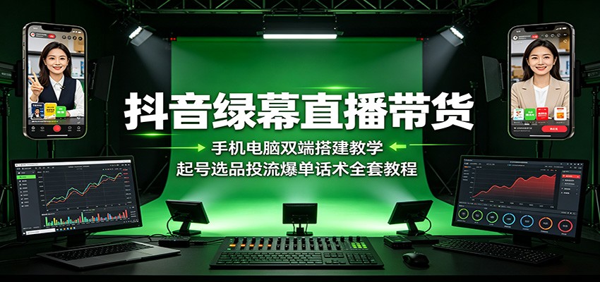 抖音绿幕直播带货：手机电脑双端搭建教学，起号选品投流爆单话术全套教程-云科数创