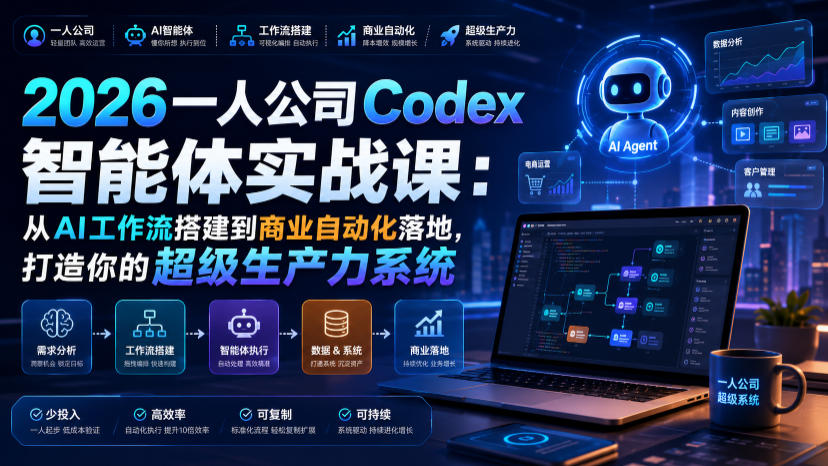 2026一人公司Codex智能体实战课：从AI工作流搭建到商业自动化落地，打造你的超级生产力系统-云科数创