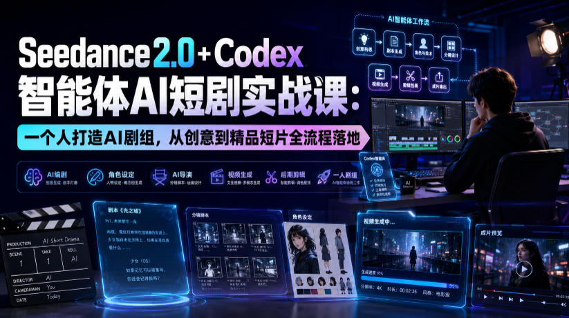 Seedance2.0+Codex智能体AI短剧实战课：一个人打造AI剧组，从创意到精品短片全流程-云科数创