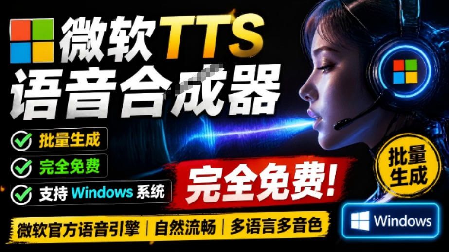 微软TTS免费语音配音生成器，完全免费，支持多语音、多音色选择，Windows系统专用TTS语音合成器-云科数创