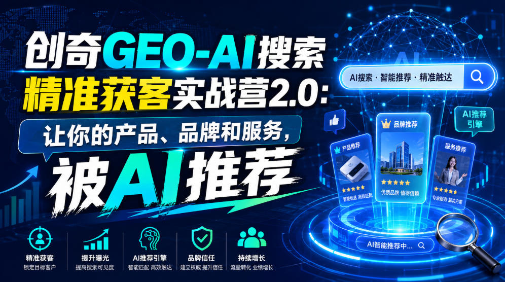 创奇GEO-AI搜索精准获客实战营2.0：让你的产品、品牌和服务，被AI推荐-云科数创