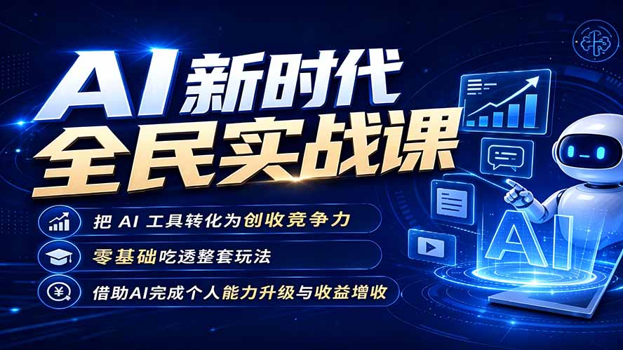 AI新时代全民实战课，把 AI 工具转化为创收竞争力，零基础吃透整套玩法，借助AI完成个人能力升级与收益增收。-云科数创