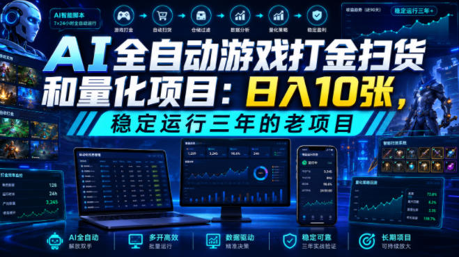 AI全自动游戏打金扫货和量化项目：日入10张，稳定运行三年的老项目！【揭秘】-云科数创