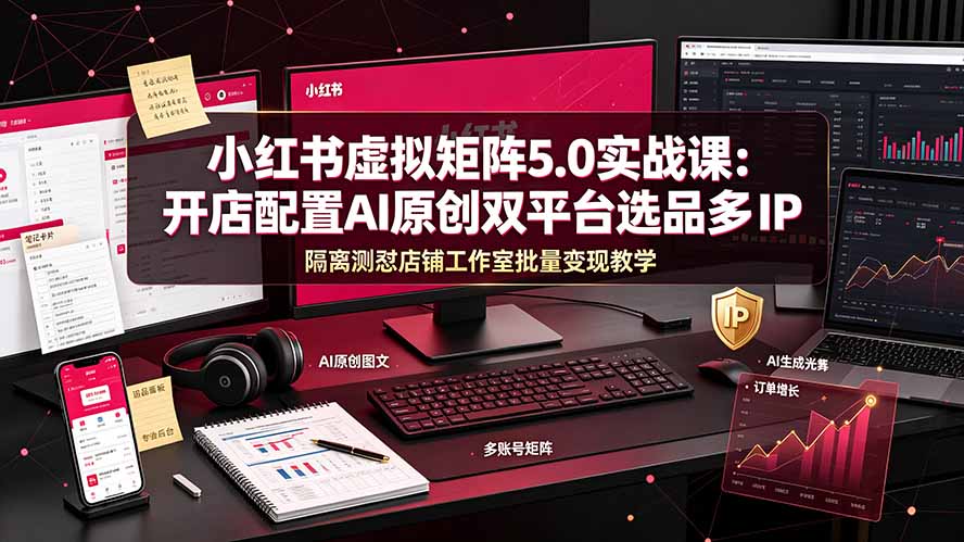 小红书虚拟矩阵5.0实战课：开店配置｜AI原创｜双平台选品｜多IP隔离｜测怼店铺工作室批量变现实操教学-云科数创