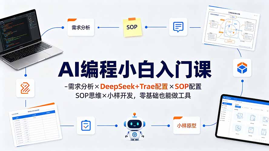 AI编程小白入门课-需求分析×DeepSeek+Trae配置×SOP思维×小样开发,零基础也能做工具-云科数创
