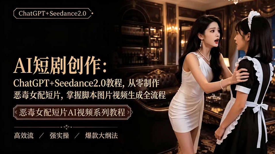 AI短剧从零创作实战课|ChatGPT脚本撰写+Seedance2.0视频生成,恶毒女配短剧全流程教程-云科数创