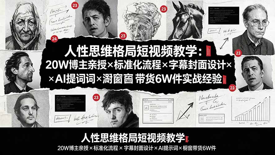 人性思维格局短视频教学:20W博主亲授×标准化流程×字幕封面设计×AI提示词×橱窗带货6W件实战经验-云科数创