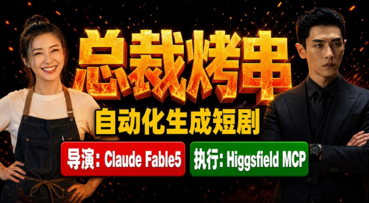 Claude Fable5担任导演+Higgsfield MCP落地执行|《总裁烤串》真人质感短剧全自动AI生成全流程教学-云科数创