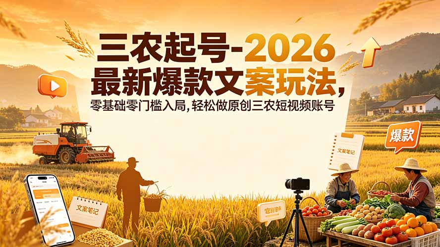 三农起号-2026 最新爆款文案玩法,零基础零门槛入局,轻松做原创三农短视频账号-云科数创
