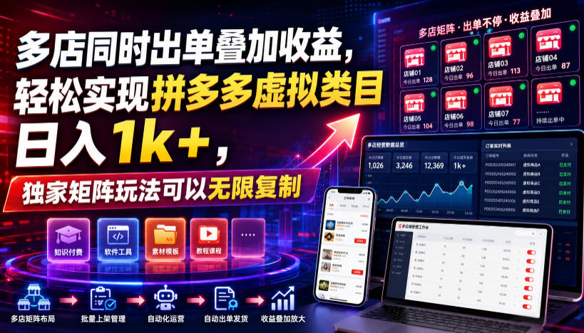 多店同时出单叠加收益,轻松实现拼多多虚拟类目日入1k+,独家矩阵玩法可以无限复制【揭秘】-云科数创