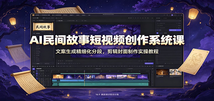 AI民间故事短视频创作系统课:文案生成精细化分段,剪辑封面制作实操教程-云科数创