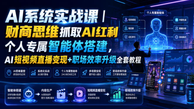 AI系统实战课｜财商思维抓取AI红利｜个人专属智能体搭建，AI短视频直播变现+职场效率升级全套教程-云科数创