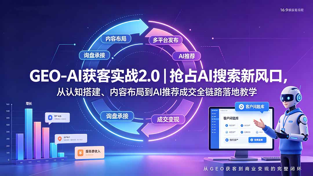GEO-AI获客实战｜抢占AI搜索新风口，从认知搭建、内容布局到AI推荐成交全链路落地教学-云科数创