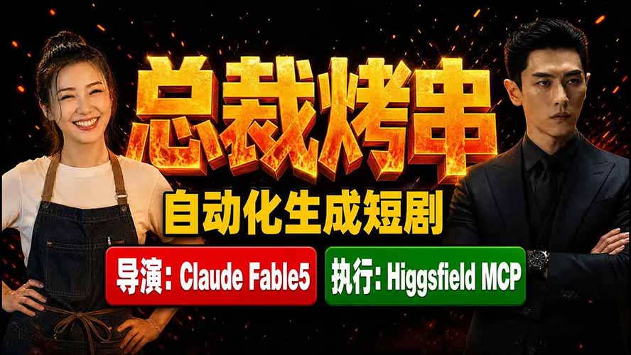 《总裁烤串》真人短剧全自动诞生!Claude Fable5 当导演,Higgsfield MCP 执行!-云科数创