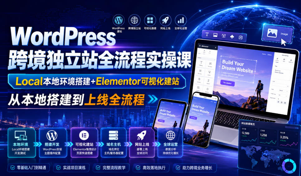 WordPress跨境独立站全流程实操课|Local本地环境搭建+Elementor可视化建站,从本地搭建到上线全流程-云科数创