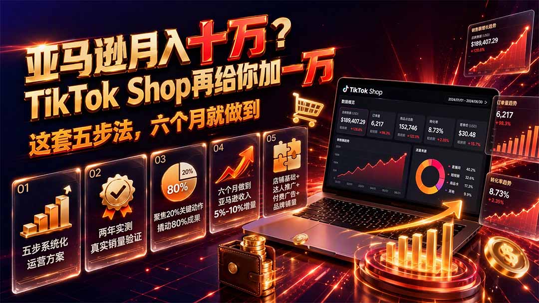 亚马逊月入十万?TikTok Shop再给你加一万——这套五步法,六个月就做到【原创双语字幕】-云科数创