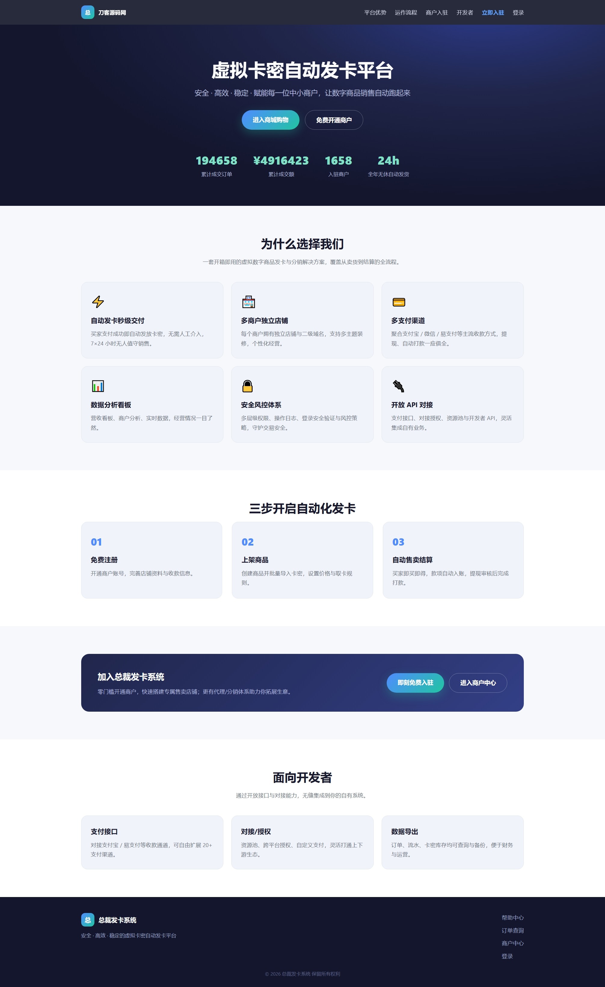 总裁自动发卡系统源码-云科数创